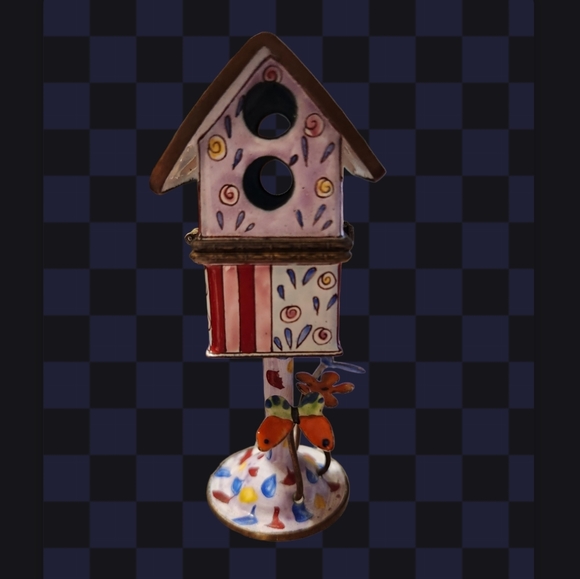 1999 KELVIN CHEN Enamel Hand Painted Hinged Bird House Trinket Box #548 - Picture 6 of 8